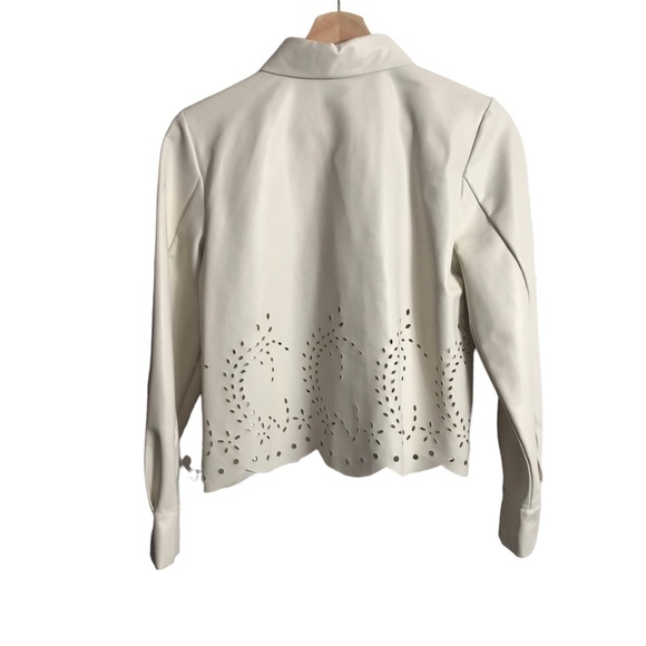 ZARA Ecru Natural Soft Faux Leather Collared Cutout Overshirt Top Small - Picture 2 of 8